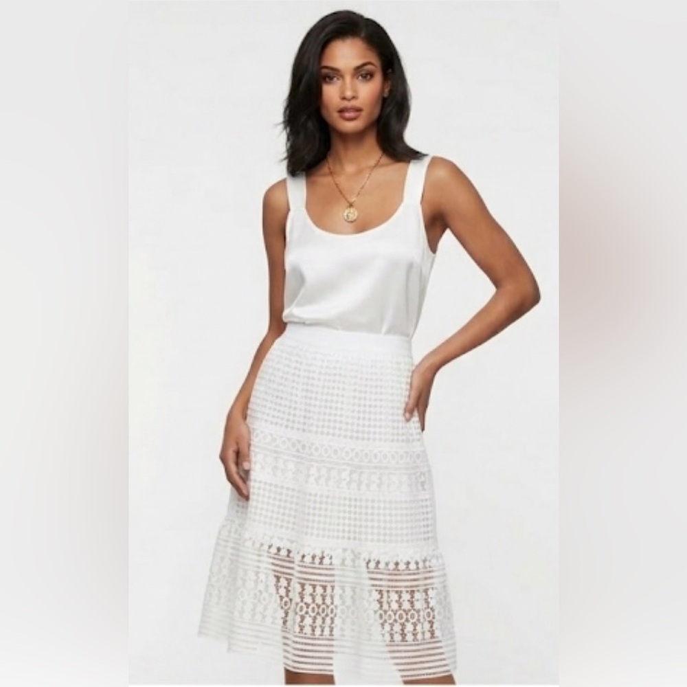 Diane Von Furstenberg “Tiana” White Tiered Midi Skirt
